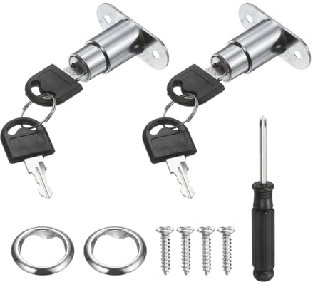 PATIKIL Push Plunger Lock 23mm(8/9 Inch) Cylinder Length, 2 Pcs Zinc Alloy Cabinet Door Lock Keyed Different for File Desk Drawer Wardrobe Sliding Door