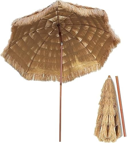 Sombrilla de Paja for Exteriores, Playa al Aire Libre, Terraza con Techo, Plegable for, Patio Tropical 8 Varillas Acero Resistentes, for Piscina(1.6M)
