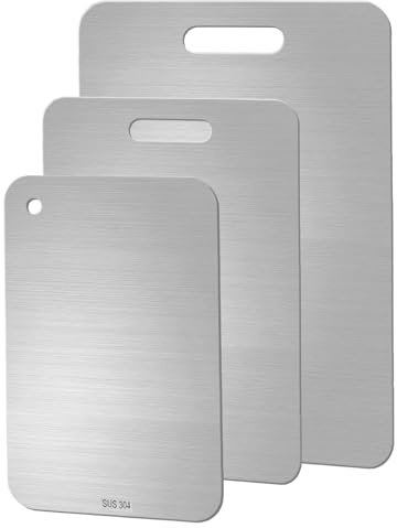 BSDLZCH 3Pcs Stainless Steel Cutting Boards for Kitchen | Double-Sided Food Grade Thick Heavy Duty Chopping Board for Meat, Vegetables, Home Kitchen Cooking