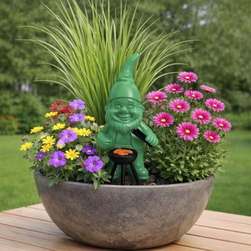 Online Fuchs Gartenfiguren für draußen moderner Gartenzwerg mit Grill - 18,5 cm groß, wetterfest - lustige Geschenkidee als Gartendekoration (Salbei)