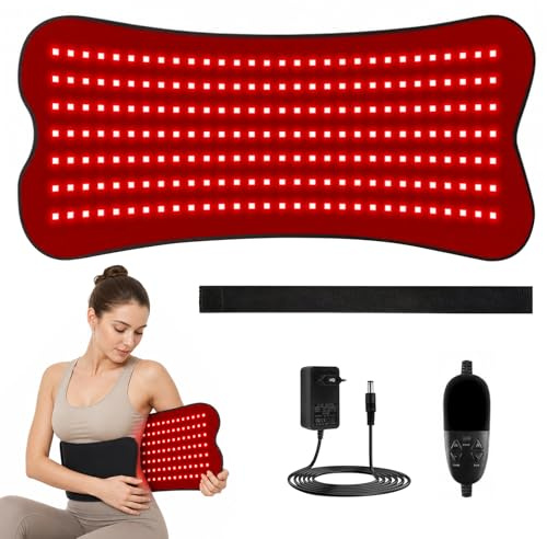 210 LEDs Rotlichtlampe Therapie Gürtel, Rotlicht-Therapiematte, 660nm & 850nm Infrarotrotlichttherapie, Elektrische Heizmatte Taillengurt, 5 Helligkeitsstufen und 5 Zeiteinstellungen für Rücken Taille