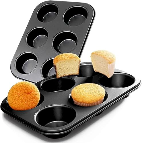 KNWER CLOTHING 2 Pack 6 Cup Muffin Tray Non Stick Baking Tin – Cupcake, Yorkshire Pudding & Brownie Pan – Carbon Steel Oven Bakeware, Easy Release, Dishwasher Safe