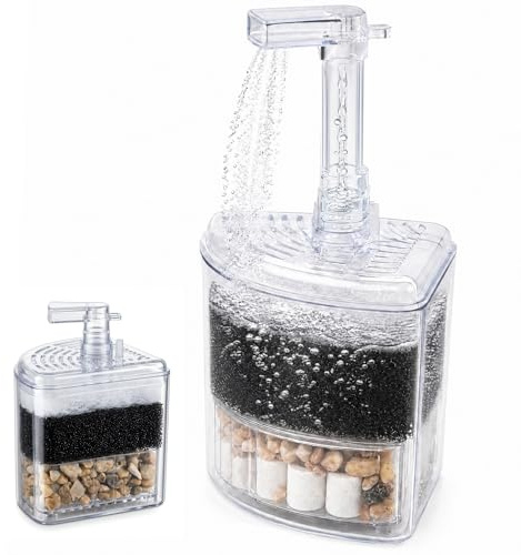 Merzio Aquarium Filter Fish Tank Corner Sponge Filter, Air Driven Internal Bio Filter with Gravels for Small Fish Tanks up to 120L, Quiet Water Oxygen Aeration Pump Accessories