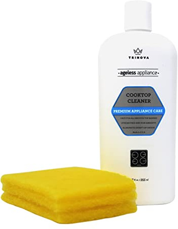 TriNova Premium Cooktop Cleaner and Scrubbing Pads. Best Cleaning Kit for Smooth Top Ranges & Stoves of Glass, Ceramic. Non-Abrasive and Scratch Free scouring sponges with Cream Formula 12oz.