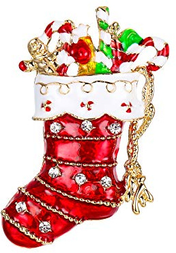 EVER FAITH Österreichische Kristall Rot Santa Boot Zuckerstange Brosche