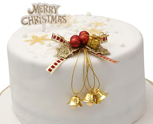 Evelay Cake Decoration Set Holly & Bells With Merry Christmas Sign Motto Party Accessories(Gold)