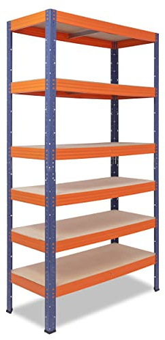 shelfplaza Pro 200x100x60cm Schwerlastregal blau-orange mit 6 Böden x 166kg | Kellerregal · Lagerregal · Metallregal · Regale für Kellerraum · Steckregal · Abstellraum Regal
