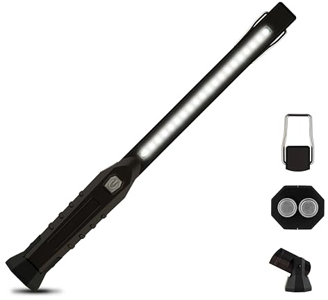 REV LED Arbeitsleuchte - klappbarer Standfuß, Aufhängehaken, grau | Kompakte Akku Handlampe | ideal für Werkstatt & KFZ