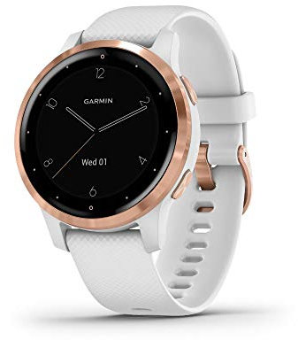 Garmin Vívoactive 4S, Smaller-Sized GPS Smartwatch, features Music, Body Energy Monitoring, Animated workouts, Pulse Ox Sensors and More, Rose Gold with White Band
