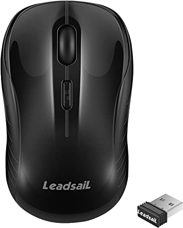 LeadsaiL Maus Kabellos, 2.4G Wireless Maus Leise mit USB Empfänger, 1600 DPI Optical Tracking, 4 Tasten Mäuse, Für Links- und Rechtshänder, Kompatibel mit PC, Mac, Laptop, Windows - Schwarz