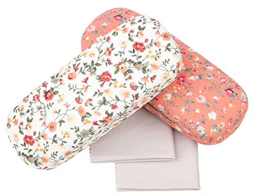 Étui Lunettes, Lot de 2 Étuis à Lunettes Rigides Portable, Boîte à Lunette en Tissu à Motif Floral - Pour Homme et Femme - Pour Lunettes Myopie et Lunettes Soleil - Rose et Blanc