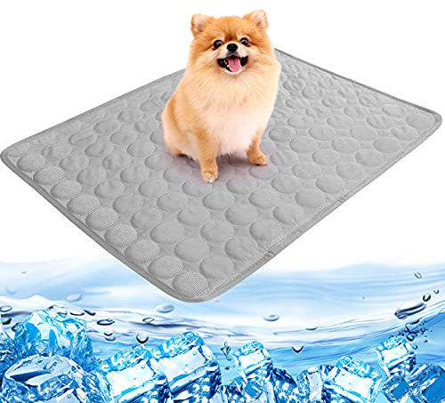 Heflashor Kühlmatte Hund Katze Sommer Kühl Hundematte Haustier Eismatte Selbstkühlende Kissen Atmungsaktive Kühldecke rutschfeste Cooler Pad (Grau，150 * 100cm)