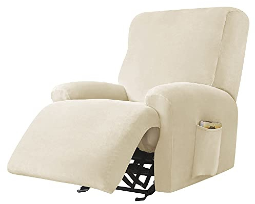 JHLD Stretchhusse für Relaxsessel rutschfest-Beige-1 Sitzer | Samt Sesselbezug Relaxsessel Elastisch mit Taschen waschbar Für Kinder Haustiere