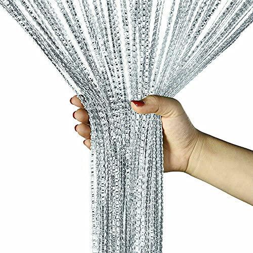 Smilegirl String Door Curtain Fly Insect Bug Screen String Doorways Divider Glitter Retro Tassel Doors Doorways Dividers Window Curtain Panel Party Decorations (Grey)