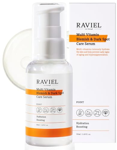 RAVIEL Multivitamin Dunkler Punkt Blemish Care Gesichtsserum (1,7 fl. oz.) für trockene, empfindliche Mischhaut, 7 Hyaluronsäure, Anti-Falten, Entferner von dunklen Flecken