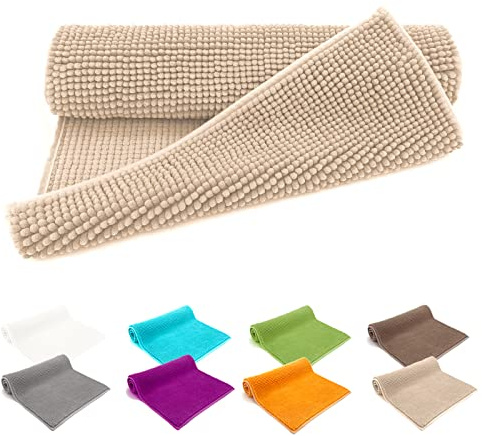 heimtexland ® Badvorleger Chenille Super Flauschig Saugstark Badteppich Badematte Ökotex Typ771 Beige 60 x 90 cm