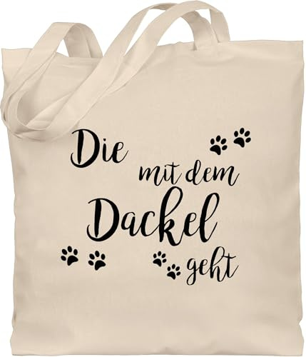 Shirtracer Baumwolltasche - Sprüche Statement - Die mit dem Dackel geht schwarz - Unisize - Naturweiß - statements dackelmotiv jutebeutel sprüchen￼ tasche aufschrift spruch with