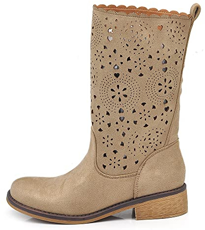 IF Mode Chaussures Femme Bottes De Printemps D'été Percé Au Mollet Biker Boucles Amphibiens LY70-1, Ly70 1 taupe, 39 EU