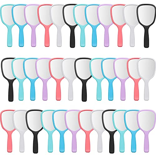 Vinsot 36 Pcs Handheld Mirror Bulk Small Hand Mirrors with Handle Plastic Portable Daily Makeup Tools for Home Travel Camping Daily, 3.15 Inch Wide, 7.09 Inch Long (6 Colors)