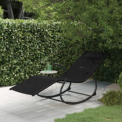 Mogou Schaukelliege Schwarz Stahl und Textilene, Liegestuhl Balkon, Gartenliege, Sonnenliege, Deckchair, Saunaliege, Sonnenstuhl,