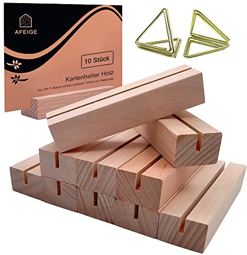 AFEIGE 10 Stück Kartenhalter Holz - Tischkartenhalter und Menükartenhalter als Fotohalter (10cm x 3cm x 2cm)