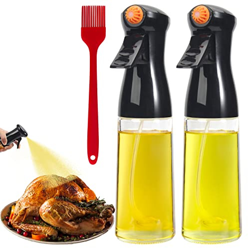 TAOUNOA Spruzzatore per olio da 210 ml, 2 spruzzatori per olio d'oliva con pennello, spruzzatore per olio da cucina, friggitrice ad aria, insalata, cottura, griglia, frittura, nero