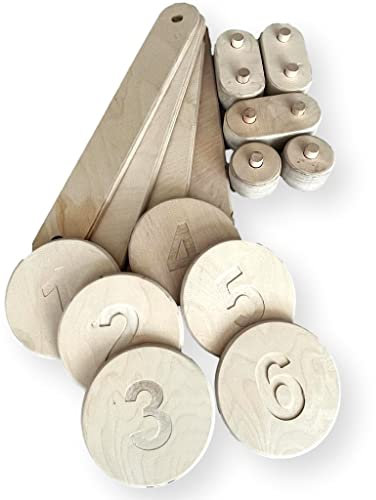 Kidodido Schwebebalken Set mit Balance Steine | 4 Stück Schwebebalken mit Balance Steine | Montessori Stapelbare Schwebebalken und Balance Steine aus Holz (4 Balken + 6 Zahlensteine)