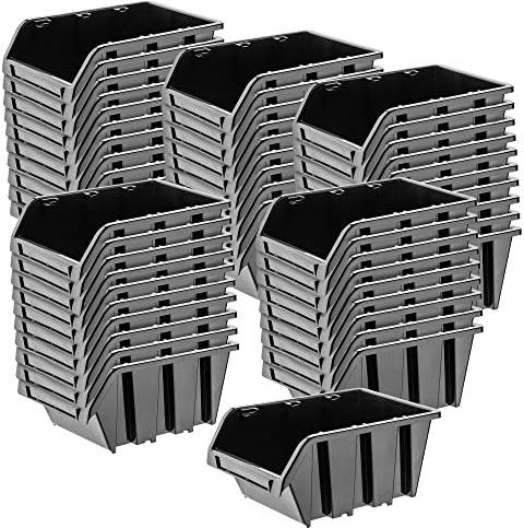 KADAX Boîtes de Rangement Murales, Boîtes Empilables en Plastique pour Organiser Vos Outils, Bacs à Bec pour Garage (Lot de 50 : Noir, 230 x 160 mm)