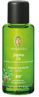 PRIMAVERA Pflegeöl Jojobaöl bio* 50 ml – naturreine Pflanzenkraft – Glasflasche – Aromaöl, Körperöl, Naturkosmetik – hautstraffend, festigend, fördert die Elastizität – vegan