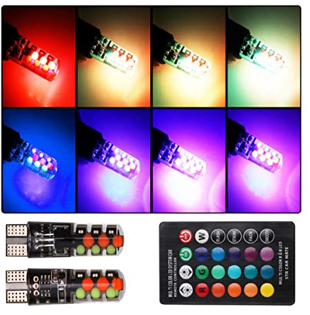 HIPOPY Car T10 RGB LED Bulb Width Light with Remote Control, 2pcs Multi Mode Auto Replacement Strobe Light, COB Wedge for Interior Map Dome Door License Plate Light Reading Trunk Lights