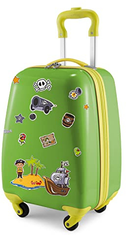 Hauptstadtkoffer - for Kids - Kindergepäck + Reflektierende Aufkleber Piraten, Kinderkoffer, Hartschalenkoffer, Reise Trolley für Kinder, Handgepäck, 24 Liter, Apfelgrün