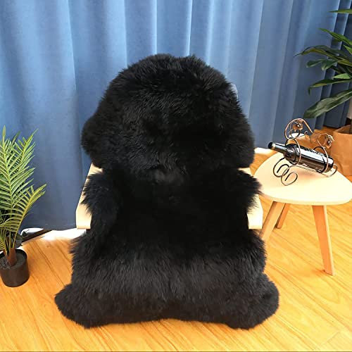 WL&ALLEN Großer Schaffell-Teppich, echter dicker und üppiger 7,6 cm Flor, luxuriöse australische Pelze, große Schaffell-Wolle, Einzelpelz, 70 x 90 cm, Schwarz