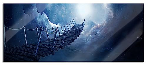 Pixxprint Glasbild Panorama, Wandbild aus Echtglas, Fantasie Brücke in den Himmel, 100x40 cm, inkl. Aufhängung und Abstandshalter