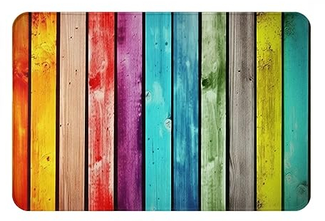 PEIXEN Bunte Holzbretter Fußmatte Flanell Fußmatte Lustige Bereich Teppich Rutschfest Badteppich Waschbar Willkommen Matte Indoor Outdoor Bodenmatte 40 x 60 cm