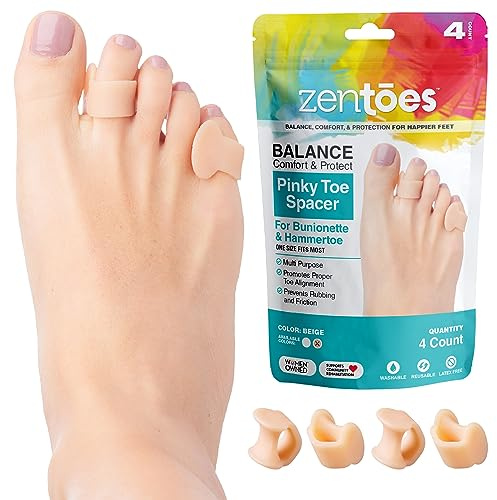 ZenToes Pinky Toe Separators | Tailor’s Bunion Corrector for Men & Women | Small Toe Spacers & Hammertoe Straightener | Gel Bunionette Spreader | 4-Pack (Beige)