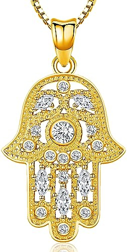 Aniu Mano de Fátima Joyería Plata de Ley 925, Colgante de Mano de Fátima/Pendientes Mano de Fatima/Pulsera Hamsa con Piedra Preciosa para Mujeres y Niñas, con Caja Delicada
