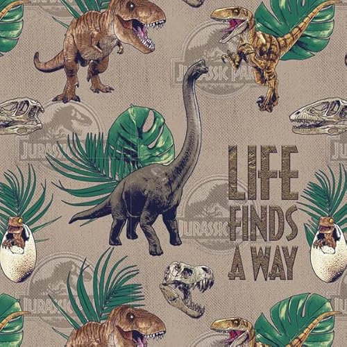 Craft Cotton Company 100 % Premium-Baumwolle, Jurassic Park, opulenter Dschungel, 110 cm breit, Kinder-Bastelstoff zum Quilten, Nähen (Leben findet einen Weg, 0,5 m)