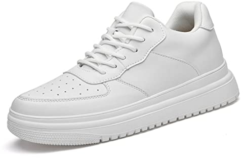 VIBLiSS Herren Unsichtbare Höhenerhöhung Aufzugsschuhe, Schnürlift Walking Trainer Leichte 2,36 Zoll Größere Dating-Schuhe,Weiß,43 EU