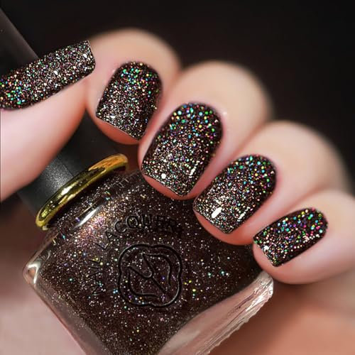 Diamond Glitter nail polish,glitter Nail Varnish Magnet Long Lasting & Quick Dry nail varnish, Auroras Shining No Need Cure Nail Paint Manicure At Home (4#Dark Brown)