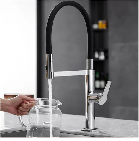 Küchenarmatur, auf der Arbeitsplatte montiert, herunterziehbarer Küchenmischer, schwenkbare Sprühdüse, Küchenspüle, Warm- und Kaltwasserhahn, graues Chrom (Color : Chrome)