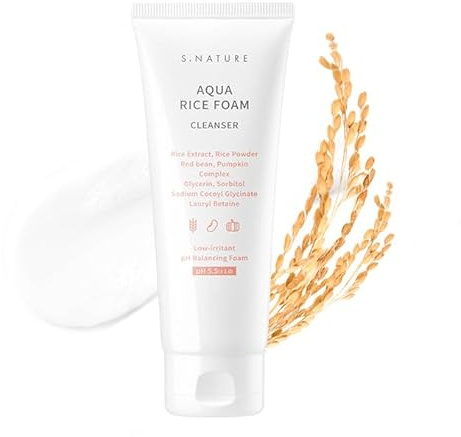 S.NATURE AQUA RICE FOAM CLEANSER | Facial Cleanser, Rice Extract Rice Powder Cleanser with Mild Cleansing, Glycerin,Vegan, Face Wash, Korean Skincareㅣ 160ml 5.4 Fl Oz