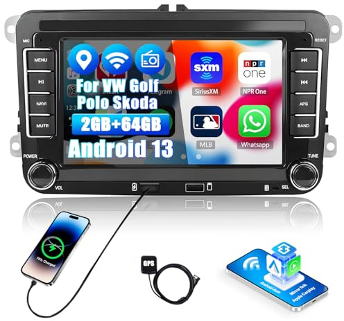 CAMECHO 2G+64G Android 13 Radio für VW Golf 5 Polo Skoda Caddy Seat mit Carplay Android Auto Navi Bluetooth,7 Zoll Touchscreen mit Mirror Link FM/RDS WiFi SWC und USB