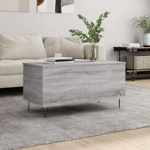 Homgoday Couchtisch Höhenverstellbarer Wohnzimmertisch Kaffeetisch Teetisch Sofatisch mit Viel Stauraum Beistelltisch für Wohnzimmer Grau Sonoma 90x44,5x45 cm Holzwerkstoff