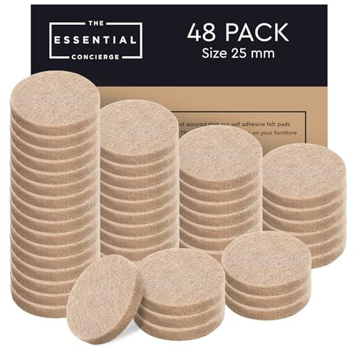 Felt Floor Protectors for Furniture Legs 25 mm Round Pads 48 Set Self Adhesive for Chair Legs and Hardwood Floors