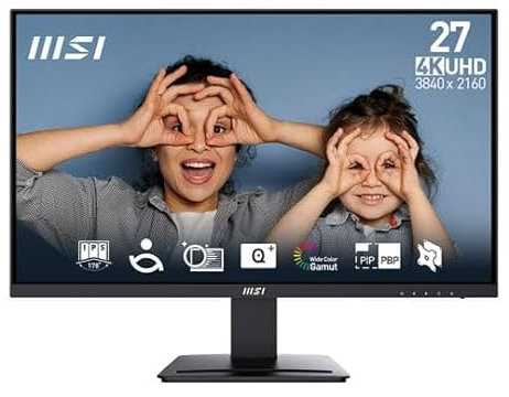MSI PRO MP273U 27 Inch UHD Office Monitor - 3840 x 2160 IPS Panel, PIP/PBP, Wide Color Gamut, Eye-Friendly Screen, Built-in Speakers, Tilt-Adjustable - HDMI 2.0b, DP (1.4a)