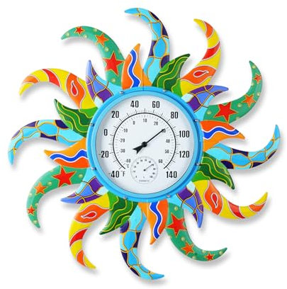 Grande termometro e igrometro blu per esterni, 63 cm, per interni ed esterni, termometro decorativo per interni ed esterni, termometro decorativo per patio, giardino, soggiorno, cucina