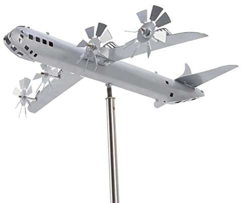Edelstahl Flugzeug Windskulptur, Drehbare Metall Windmühle mit Kugellager für Gartendekoration