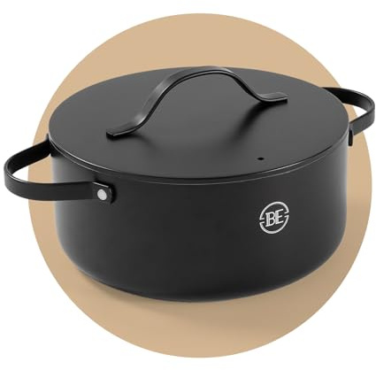 Be Living Essential Kochtopf mit Deckel Ø 24 cm (4 L) Induktion Schmortopf, Non Stick Keramik Antihaft, Ohne ptfe und pfoa, Schwarz