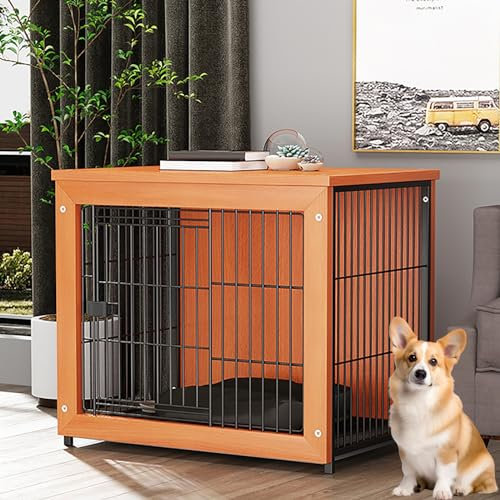 DMMFTERL Hundekäfighaus im Innenmöbelstil, TV-Ständer, moderner dekorativer Hundekäfig, Beistelltisch aus Holz für Hundekäfige, perfekt mit herausnehmbarem Mehrzweckfach für (Walnuss - 82 c
