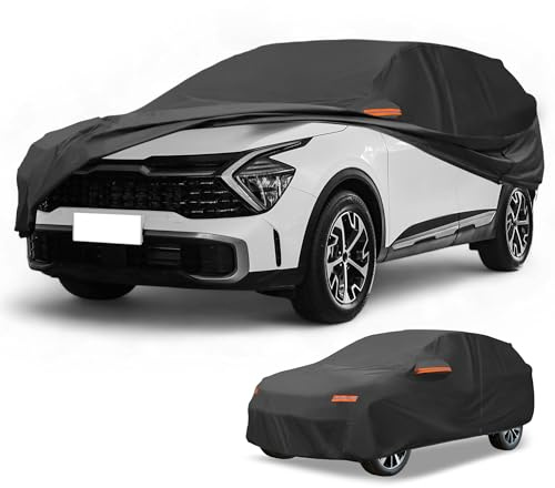 Partuto Housse De Voiture Étanche Toutes Saisons pour Automobile en Extérieur Protection Anti-UV Soleil Pluie Complète pour Kia Sportage Noir avec Bandes Réfléchissantes